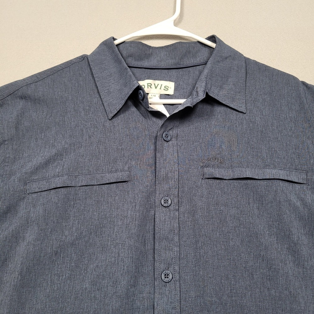 Orvis Mens Blue Short Sleeve Button Down Performance Shirt Size L 1875212
